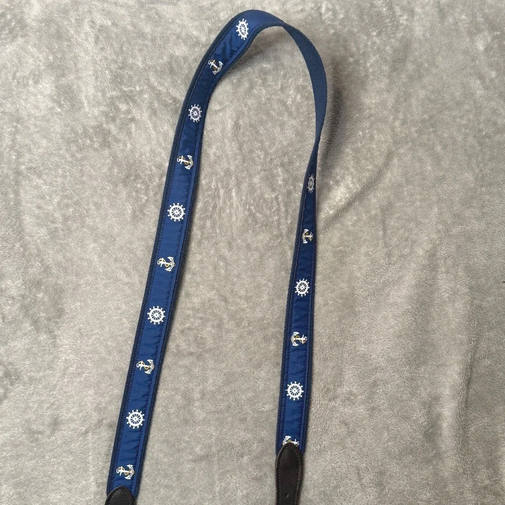 Men's Preppy Nautical Leather Canvas Belt Size 46 Blue Anchor Surcingle Sailing